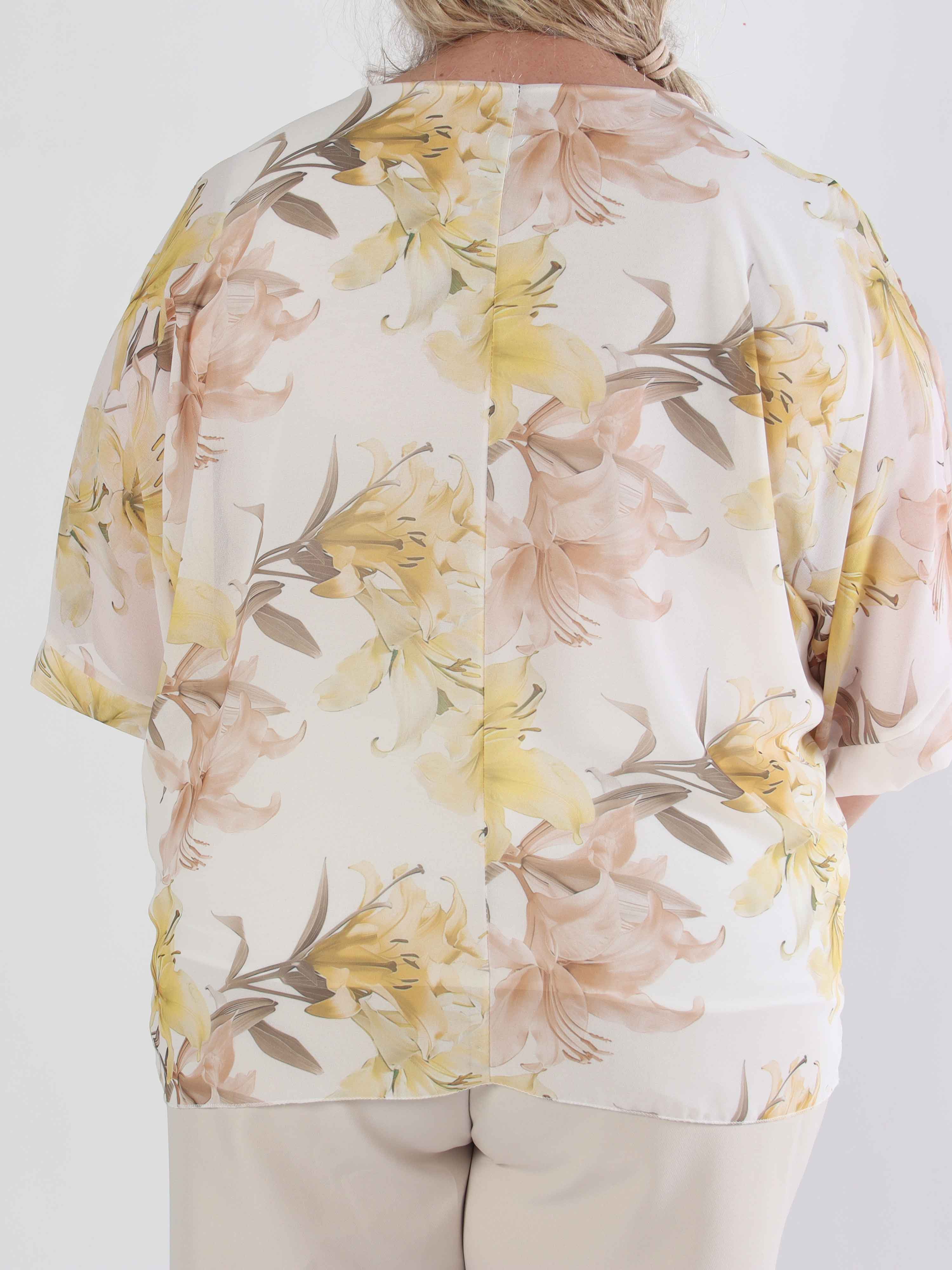 Minna - Blommig plus size-tunika i chiffong med viskostopp